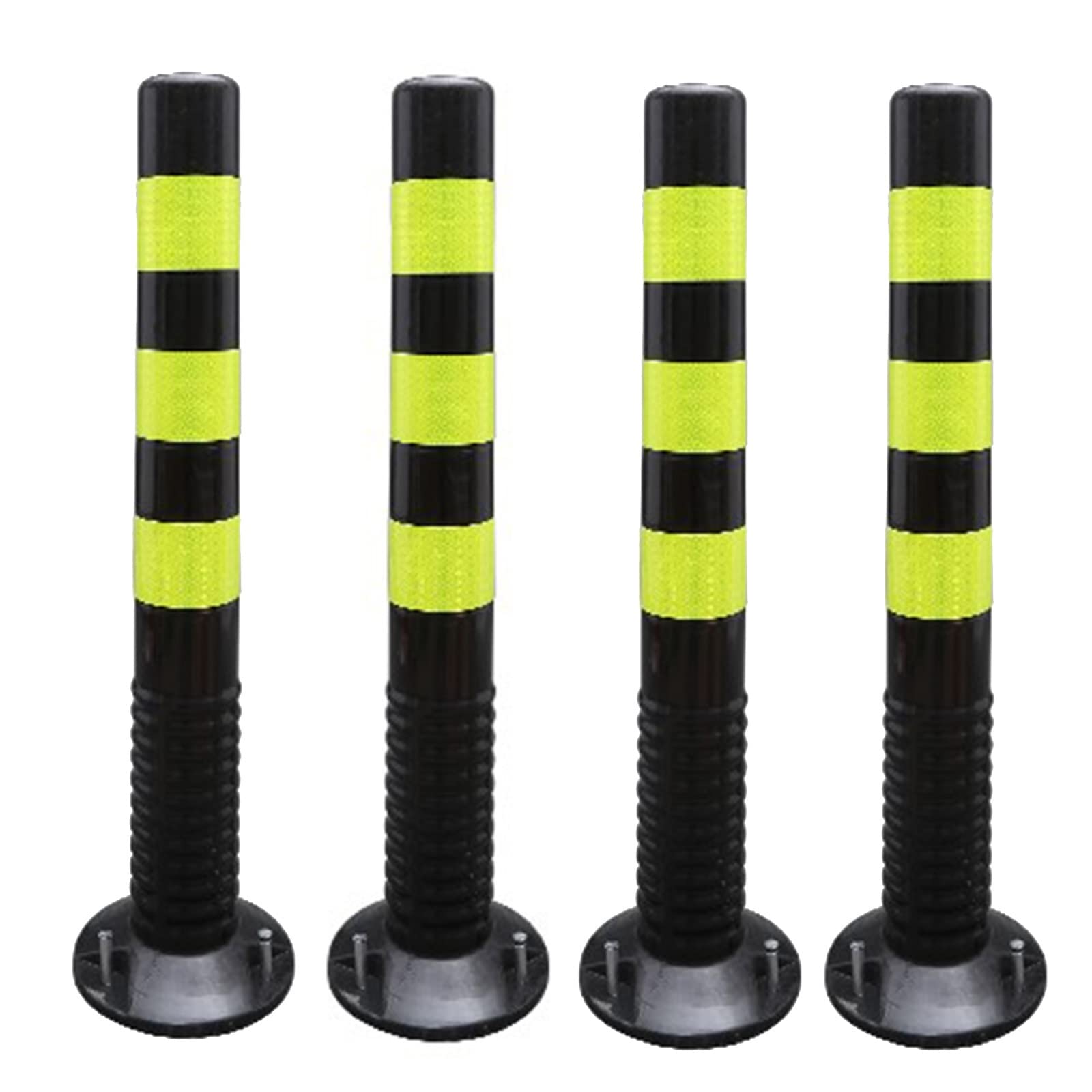 YNBSHGAA Commercial Flexible Caution Cones Bollard Post 30inch Tall 4 Pack - Complete Kits For Traffic Delineator Safety Barriers On Expressways, Parks, Parking Spots, & Streets,Black+yellow