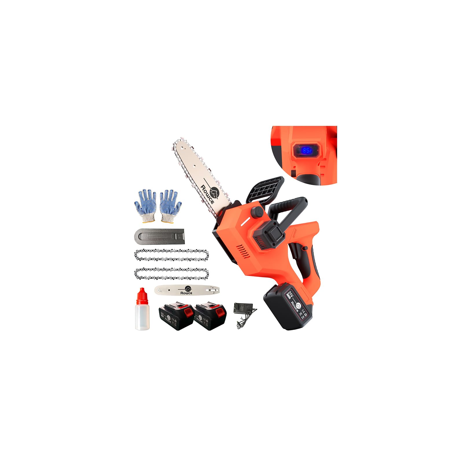 Mini piła łańcuchowa z 2 x 2000 mAh bateriami, elektryczna ręczna piła łańcuchowa 21 V, automatyczne smarowanie, aprężeniem łańcucha bez użycia narzędzi, do gałęzi & ogrodu