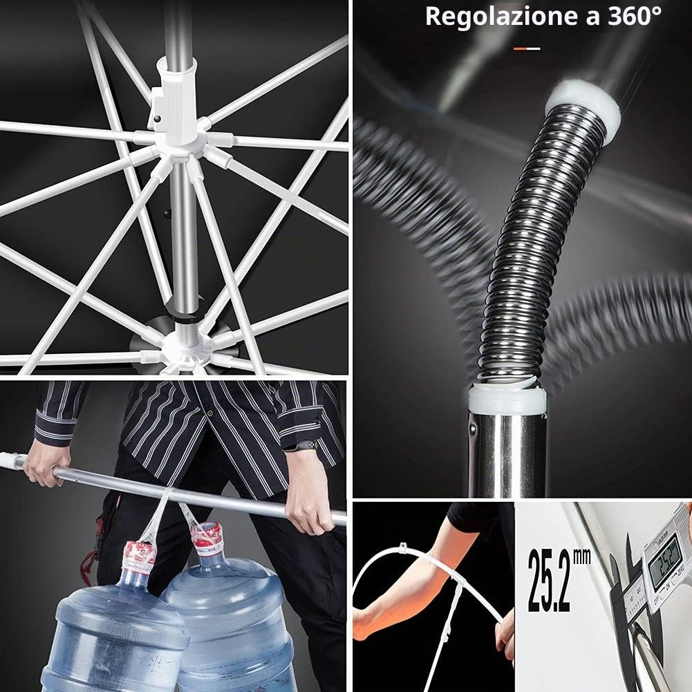 Ombrellone da Spiaggia da Pesca Pieghevole 200cm Inclinabile Protezione UV Antivento Ombrello Parasole da Esterno Grande per Mare Portatile（Nero） (Size : 240cm/7.8ft)