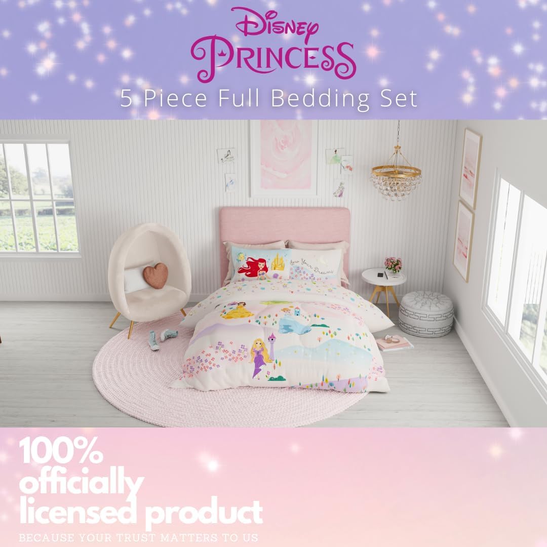 Disney Princess Kids Bedding Super Soft & Cozy Comforter and Sheet Set, Full, (Officially Licensed Product) By Franco