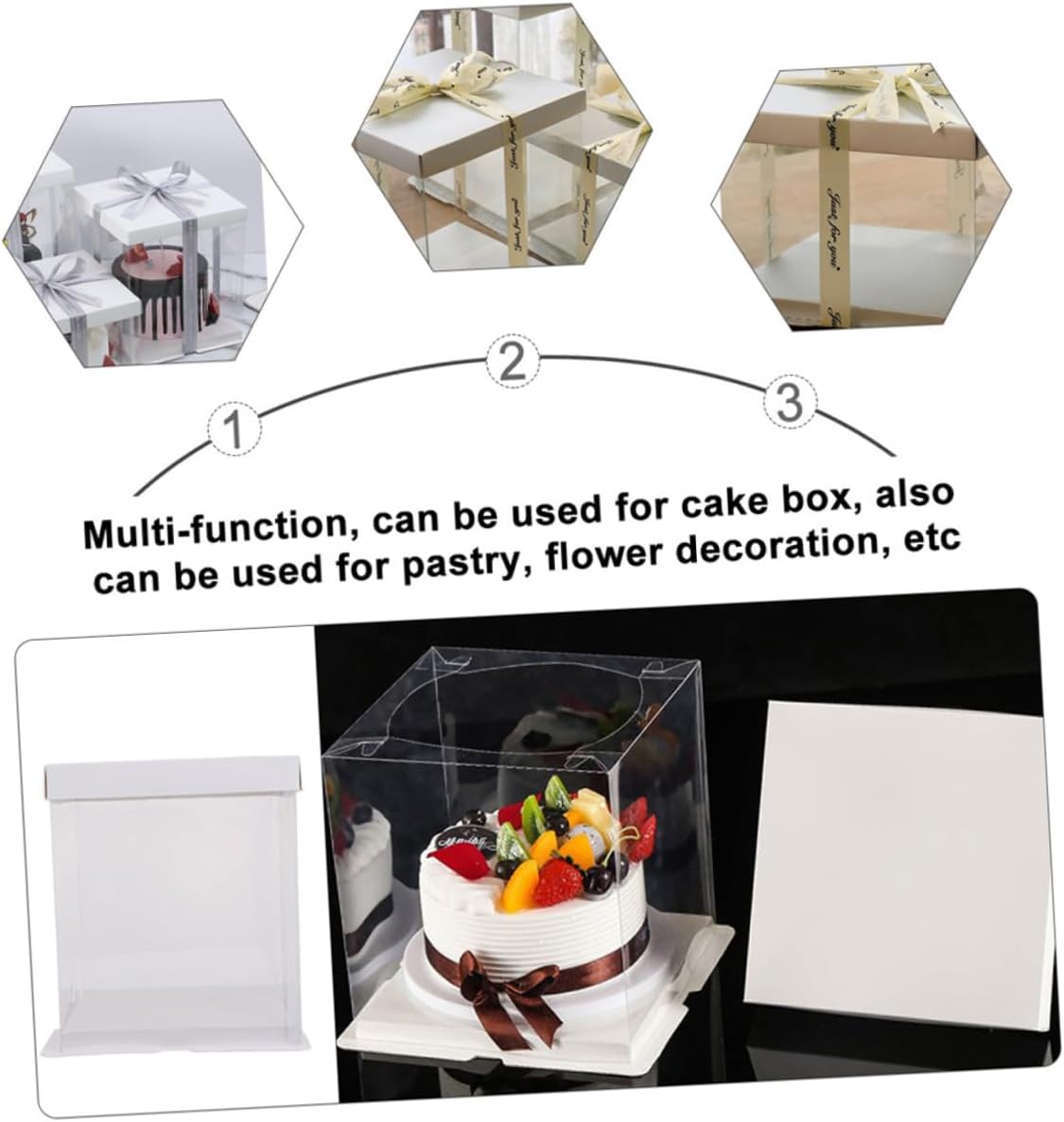 4Pcs Transparent Cake Boxes for Birthday Cake Packing Containers Floral Decorations Crafts Portable Cake Carrier with Design