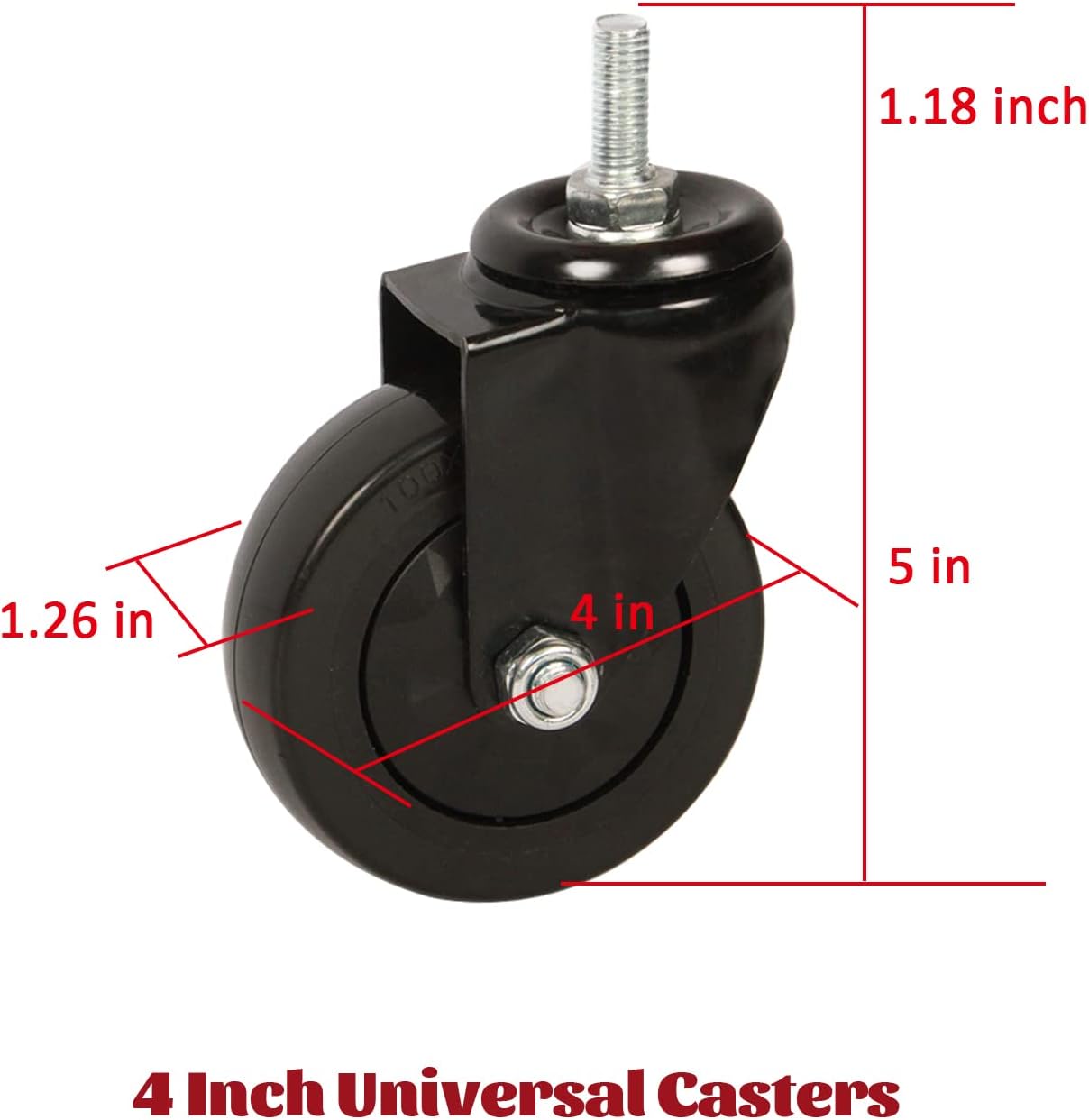 Caster Wheels Set of 4, 4inch Heavy Duty Metal Swivel Wheel Threaded Stem Mount Industrial Castors Wheel Kit Fits for Kamado Joe Series III Carts Rolling Carts Furniture Workbench Trolley