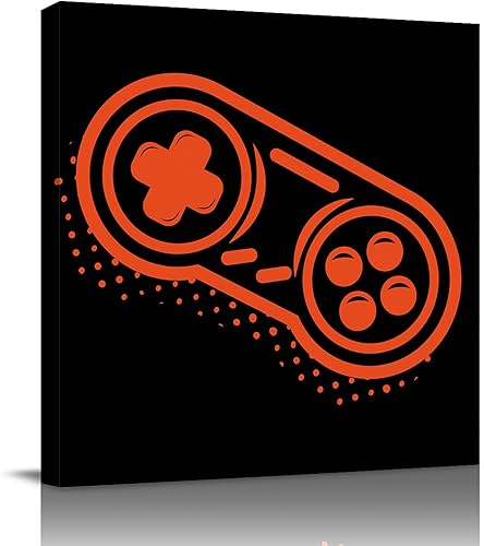 Lienzo decorativo enmarcado para decoración de pared, controlador de videojuegos, pinturas al óleo de pared, consola de juegos naranja, arte de