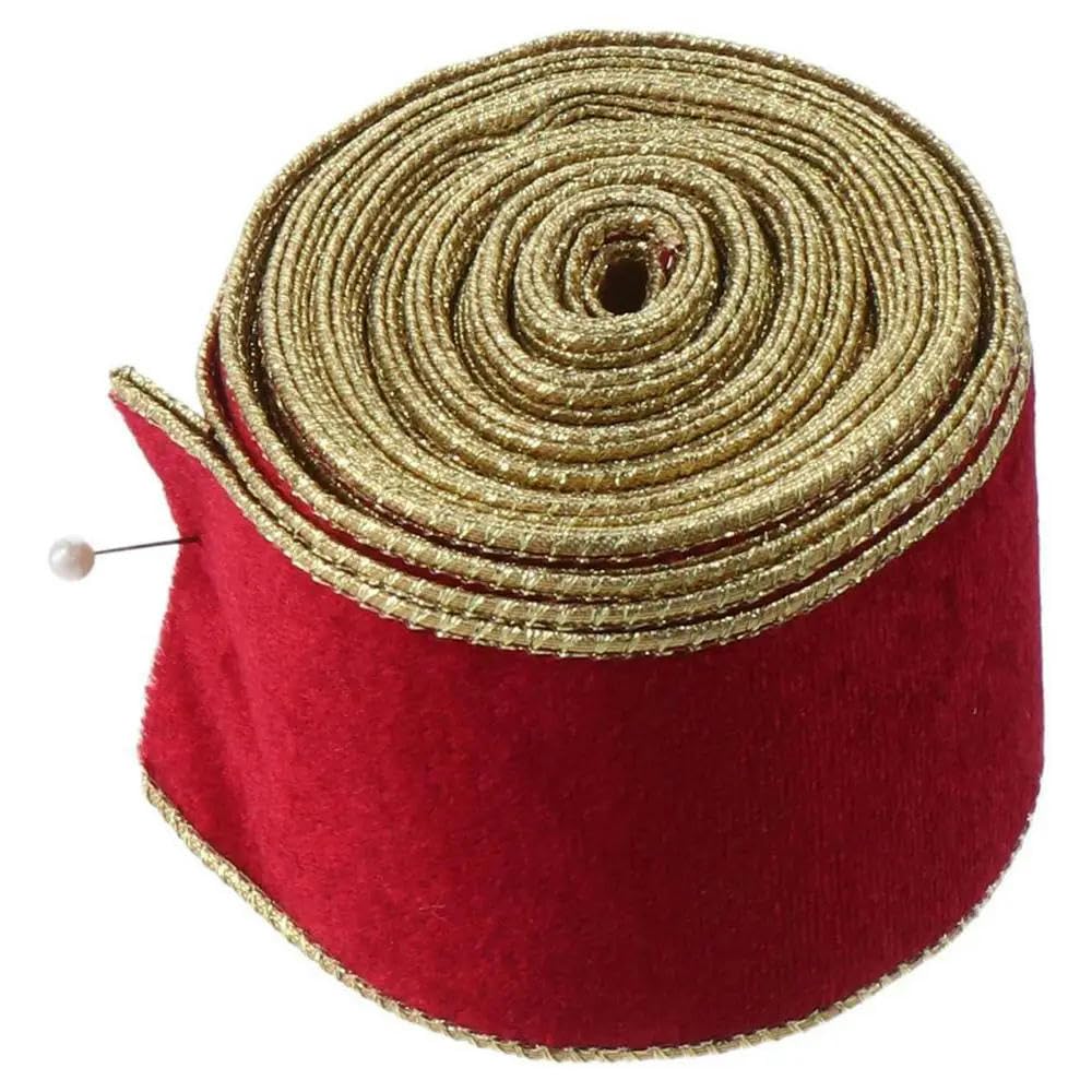 Samtband-Set, 9,1 m, Samtband mit Draht, 6,3 cm breit, goldener Rand, zerdrücktes Weihnachts-Geschenkband for Heimwerker, Kunsthandwerk, Party, Weihnachten, Hochzeit (grün)