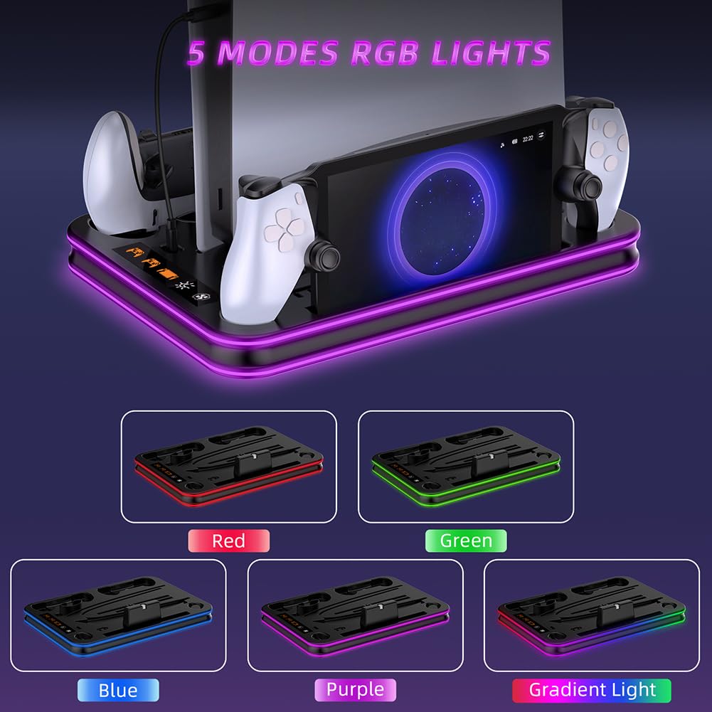 Dock di ricarica for controller JUCHRZEY con luce RGB for stazione di raffreddamento del portale PS5 for PS5/PS5 Slim Disc e digitale (B)