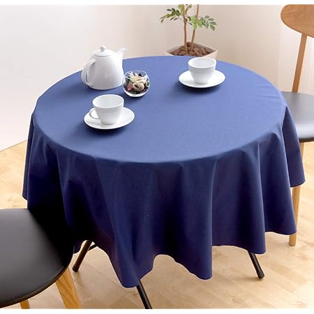 Amazon リフルシャッフル テーブルクロス 直径約150cm 無地 ネイビー 円形 撥水加工 手縫い 丸テーブル クロス 国産 テーブルクロス オンライン通販