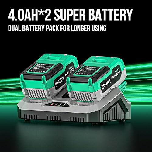 Miniatura 7 de Litheli Soplador de nieve inalámbrico de 2 x 20 V, soplador de nieve de una etapa de 20 pulgadas con motor sin escobillas, luces LED, distancia de