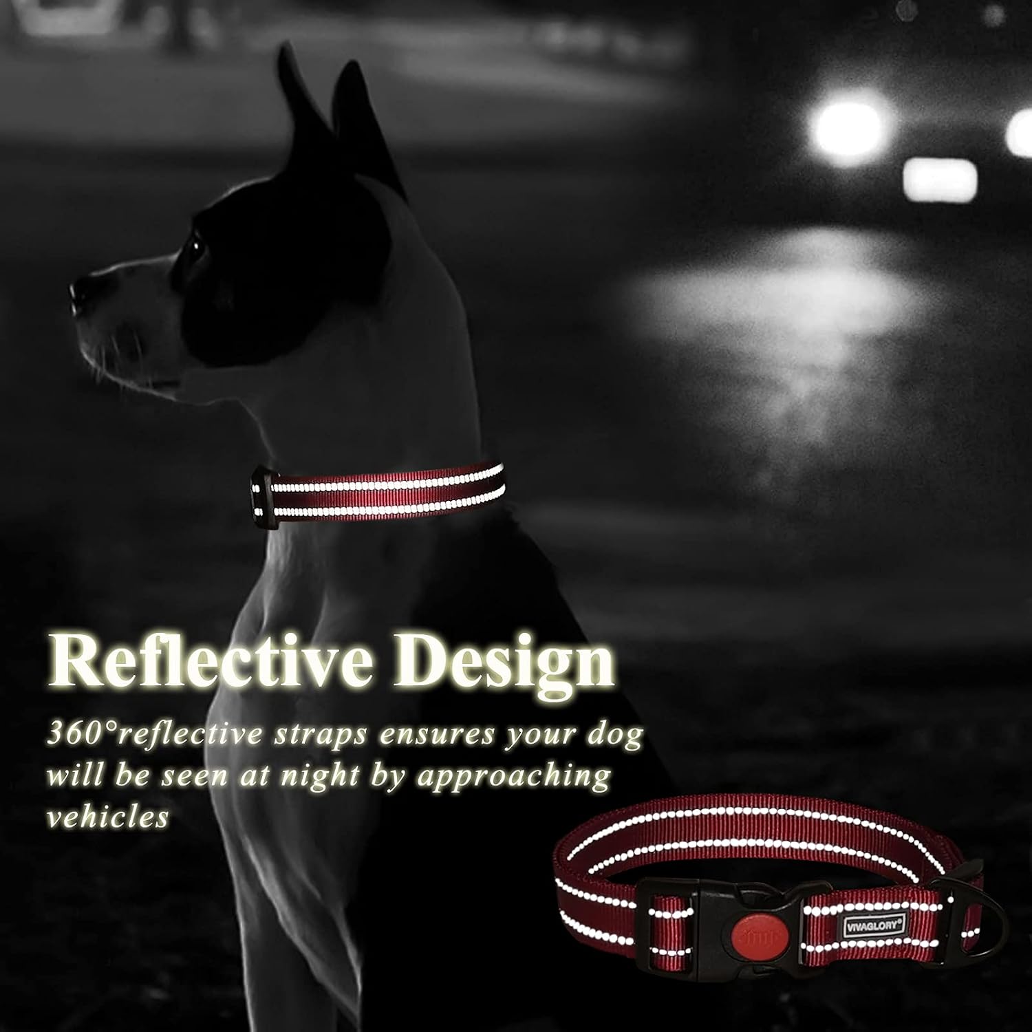 VIVAGLORY Adjustable Dog Collar with Safety Quick Release Buckle, Reflective Nylon Collar for Small Medium Dogs for Daily Walking Hunting and Training, Red