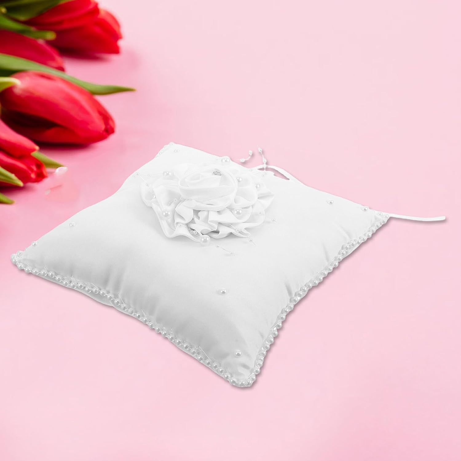 MERRYHAPY Wedding Ring Cushion Elegant White for Bridal Rings Ceremony