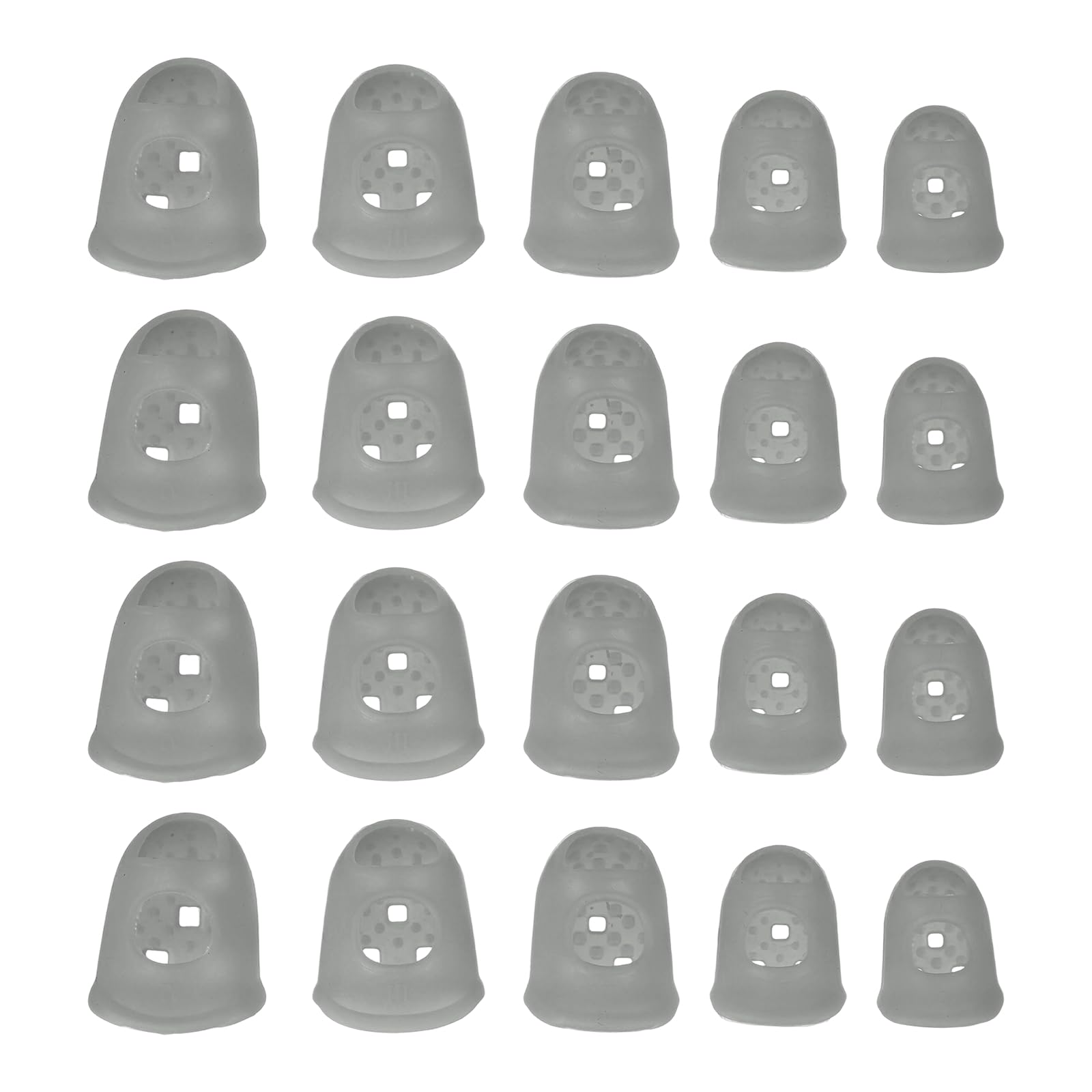 PATIKIL Rubber Finger Tips, 5 Sizes 20 Pcs Guitar Fingertip Protector Silicone Thimbles Knitting Accessories for Hand Sewing Paper Sorting Money Counting Guitar Playing, Gray