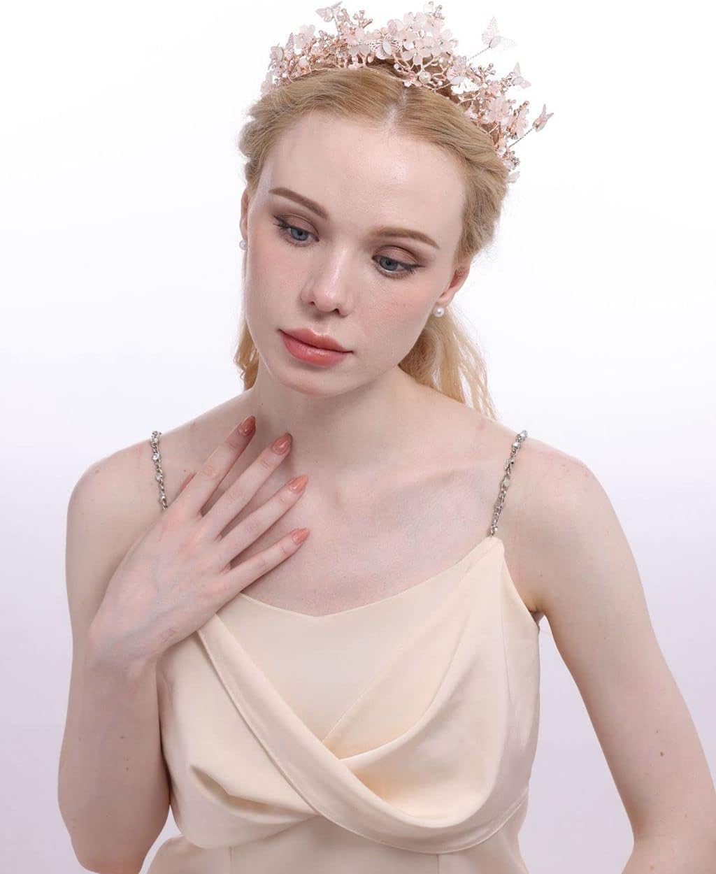 Bridal Crown Baroque Pearl Rhinestone Tiara Butterfly Headband Wedding Hair Accessories Princess Tiara - Image 3