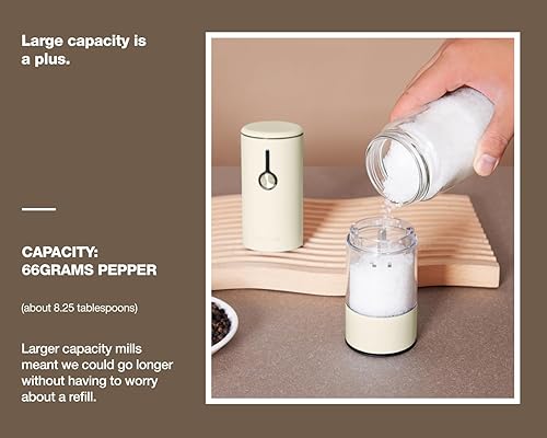 Miniatura 4 de Juego de molinillo eléctrico recargable de acero inoxidable para sal y pimienta, carga USB con cubierta antipolvo, 6 modos de molienda ajustables +
