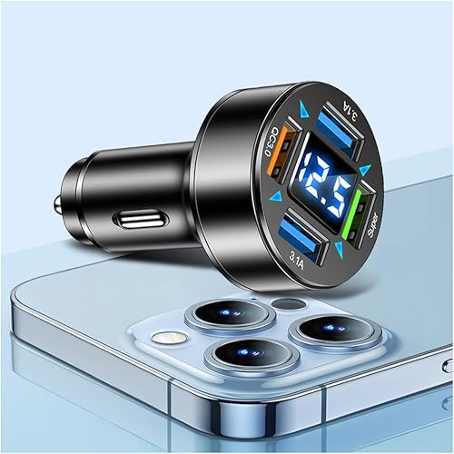 Miniatura 8 de Cargador rápido para coche, cargador USB de 4 puertos con voltímetro LED, PD3.1Super Port adaptador de cargador de coche de carga rápida, compatible