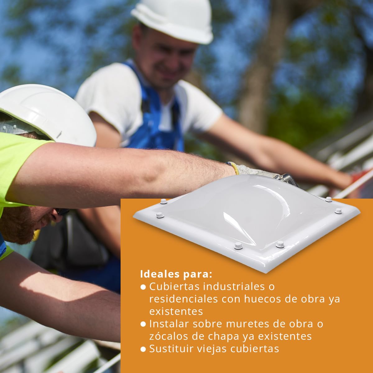 Cúpula Blanco Opal para Claraboya techo Cuadrada Bivalva - Incluye Juntas, Fijaciones y Accesorios de Montaje - Tragaluz - Fabricada en Metacrilato - CxD = 80 x 80 cm - ExF = 94 x 94 cm