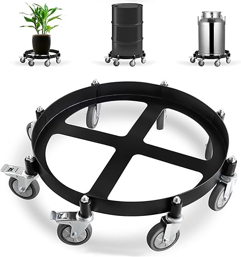 Carretilla de tambor de acero resistente, marco de acero de 55 galones con 8 ruedas giratorias, capacidad de 2000 libras, diseño antivuelco para