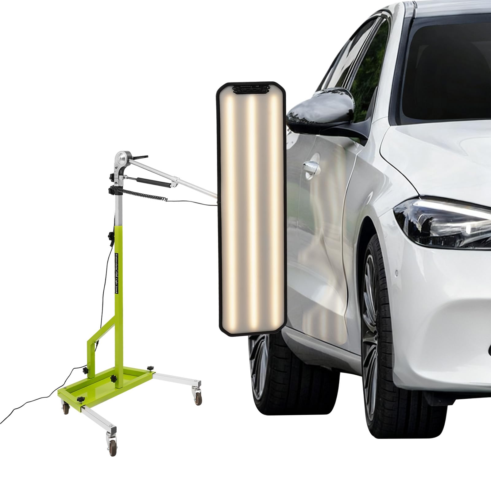 OUKANING Lampada a LED PDR, 6 colori, illuminazione a LED, 72 W, strumenti di illuminazione per riparazione, PDR regolabile, altezza 110-170 cm, 12 V con adattatore, 4 ruote per officina (verde)