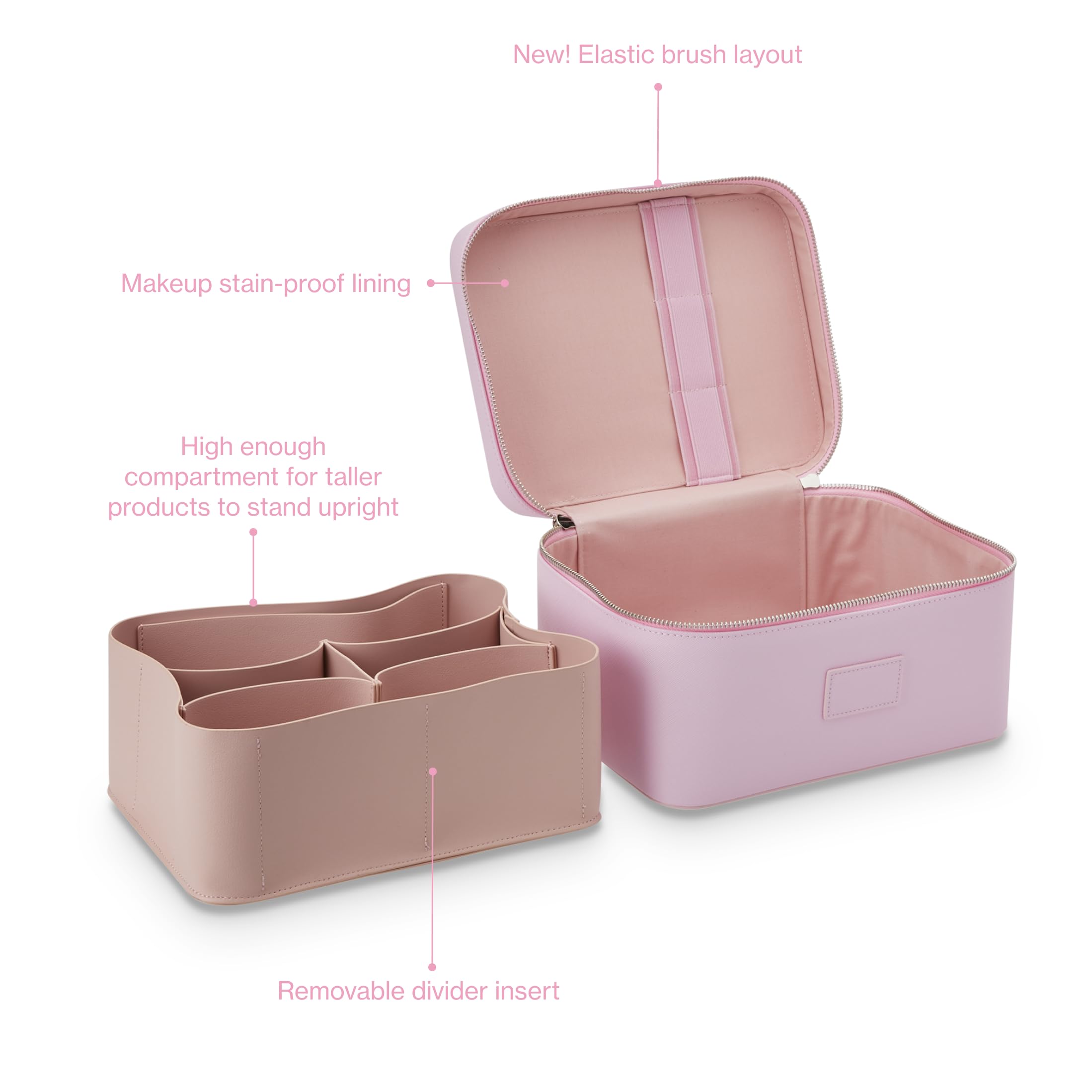 ETOILE Kosmetikkoffer – stilvoller Reise-Make-up-Organizer mit Trennwänden, Lavendel Pink, Kosmetikkoffer mit Reißverschluss und praktischem Tragegriff