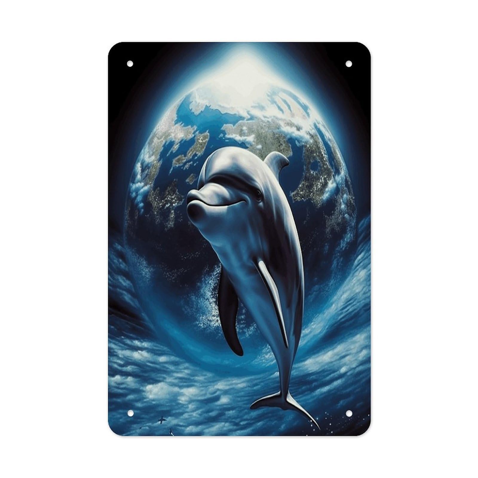 Dolphin Earth Metal Tin Sign Wall Decor Funny Retro Sign Weatherproof Metal Wall Art for Indoor Or Outdoor Retro Tin Signs for Kitchen Office Home Bar Decor 11.8 X 7.9 Inch