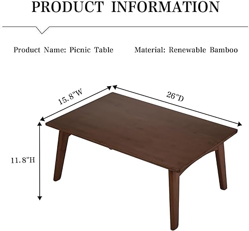 Miniatura 2 de Mesa de piso japonesa no requiere montaje, mesa de café plegable de bambú de nogal para dormitorio, 26 x 15.8 x 11.8 pulgadas, muebles de mesa baja