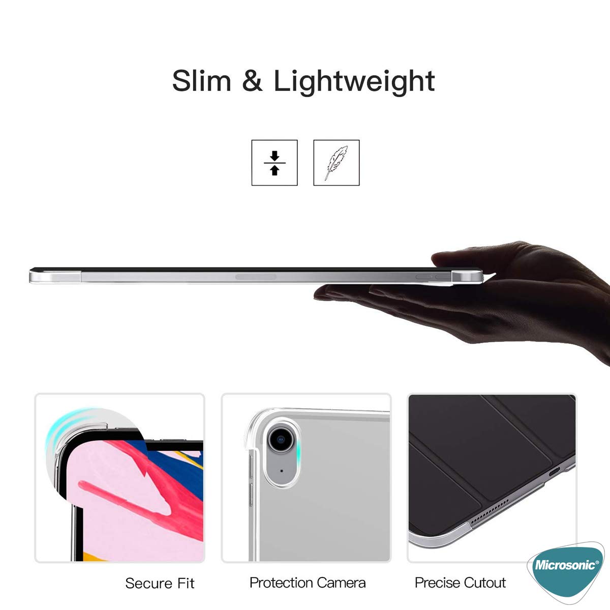 Microsonic Apple iPad Pro 11 2024 Kılıf (A2836-A2837) Slim Translucent Back Smart Cover Siyah [iPad Pro 11 2024 ile Uyumlu Kılıf - Siyah]