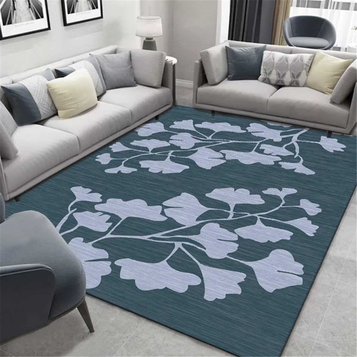 Moquette chambre au motif de feuilles bleues pour décoration entree