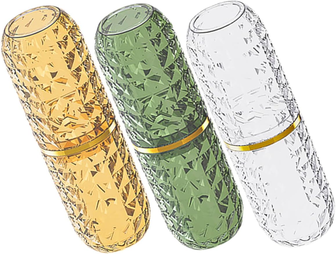 FUOYLOO 3pcs Portable Toothbrush Holder Cup Set with Toothpaste Travel Container, Amber and Dark Green Bathroom Toothbrush Organizer for Travel and Home Use