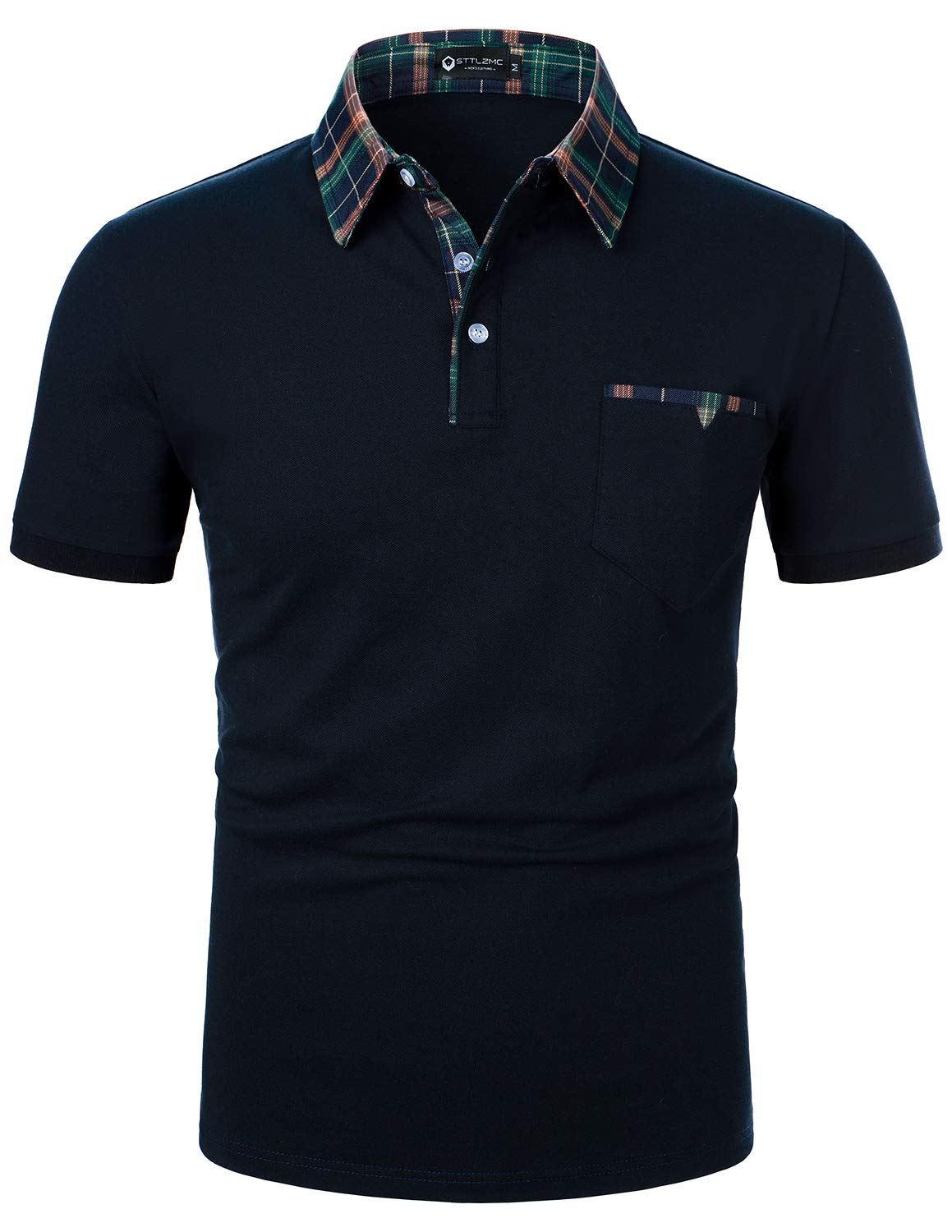 STTLZMC Polos Hombre Mangas Corta Clásico Plaid Cuello Camiseta T-Shirts