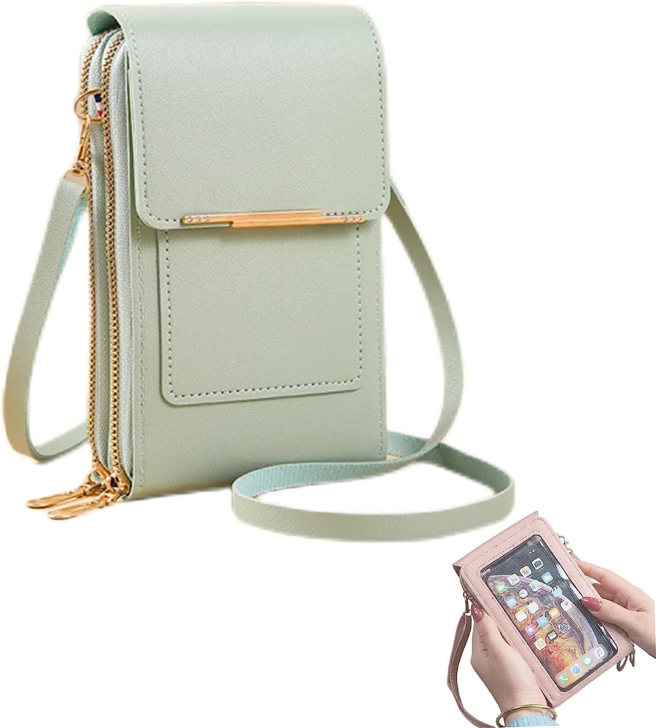 Mypowr Women's Green Anti-Theft Leather Bag,Touch Screen Phone Bag For ,Small Crossbody Cell Phone Purse Bag,Mini Shoulder Bag Wallet With Adjustable Strap And Credit Card Slots. (Green)