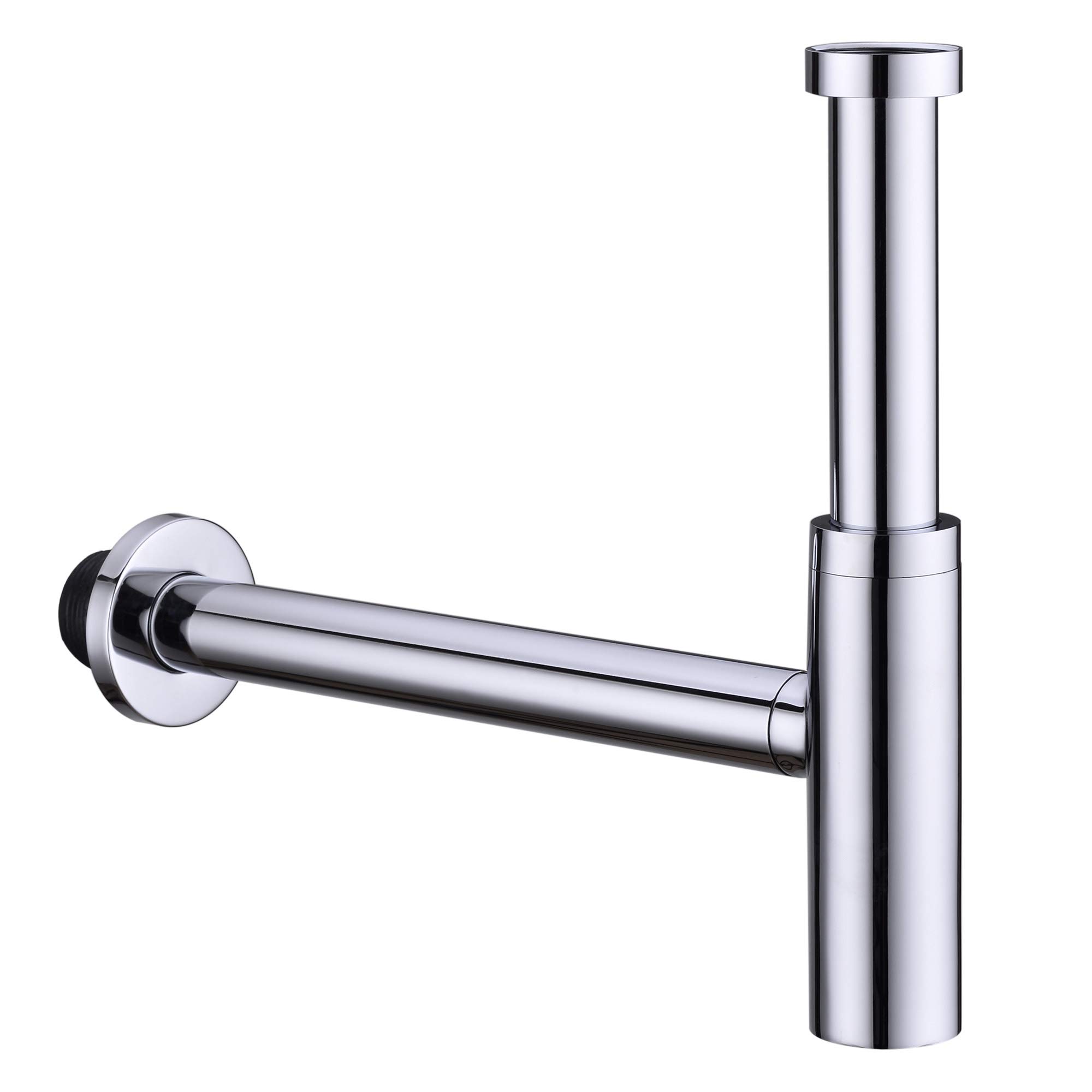 All Brass Round Bottle P Trap, 1 1/4 Bathroom Basin Sink Waste Trap Drain Tube Kit Extra Long Slip Joint Extension Tube Tailpiece for Sink Drain, Adjustable Height, Polished Chrome
