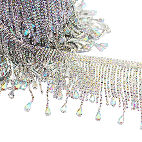 1 Yard Diy Glass Teardrop Fringe Trim Rhinestone Tassels Chain Crystal Gold Ab Fringe Dancing Dress Shinning Trimming Strass Accessories #TOP6