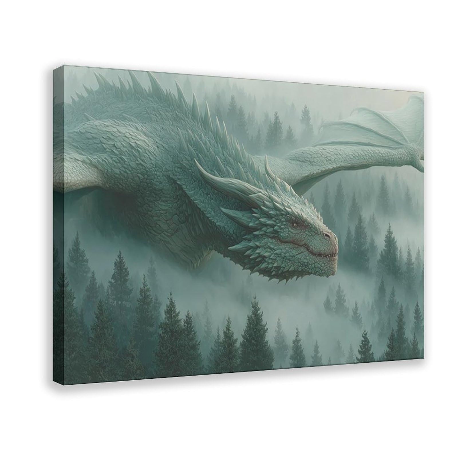 Bareronor Foggy Forest And Dragon Large Canvas Poster Bedroom Decor Landscape Office Room Decor Gift 24" L X 36" W