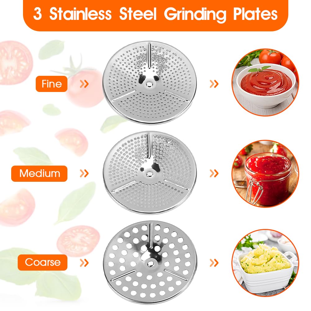 Molinillo Manual Alimentos 3 Discos Acero Inoxidable Antideslizante para Purés Patatas Tomate Vegetales Frutas Puré