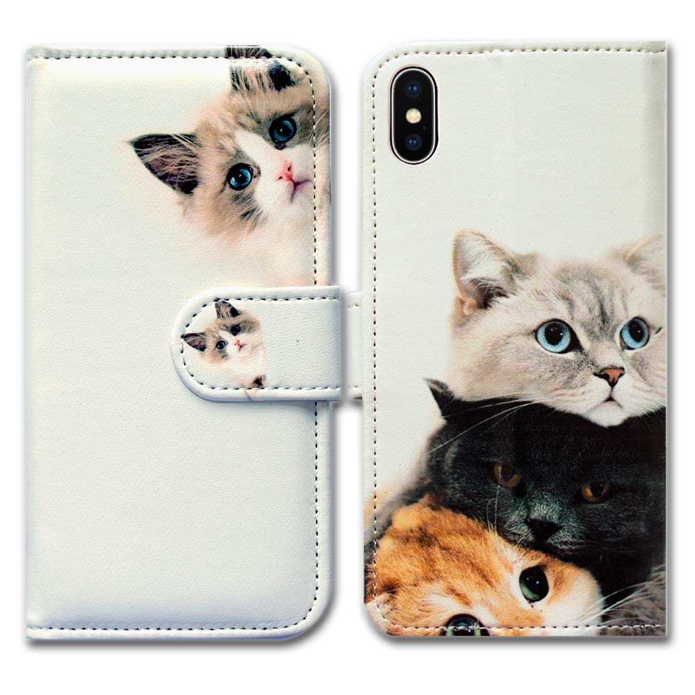 Bcov Wallet Case for iPhone Xs,iPhone X Case, Cute Brown Cat Leather Flip Wallet Case Cover with Card Slot Holder Kickstand for iPhone Xs X