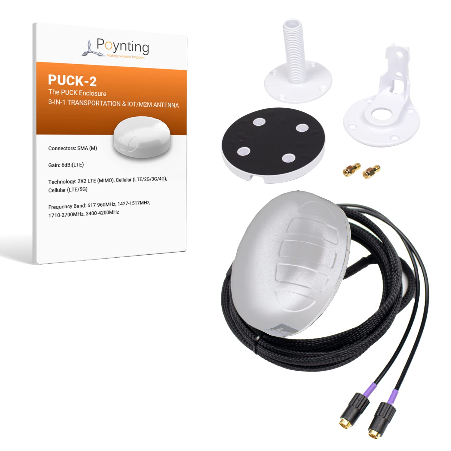 Puck-2 2-in-1 Transportation & M2M/IOT Antenna | 5G | 4G LTE | 2X2 MIMO | 617-4200 MHz | White