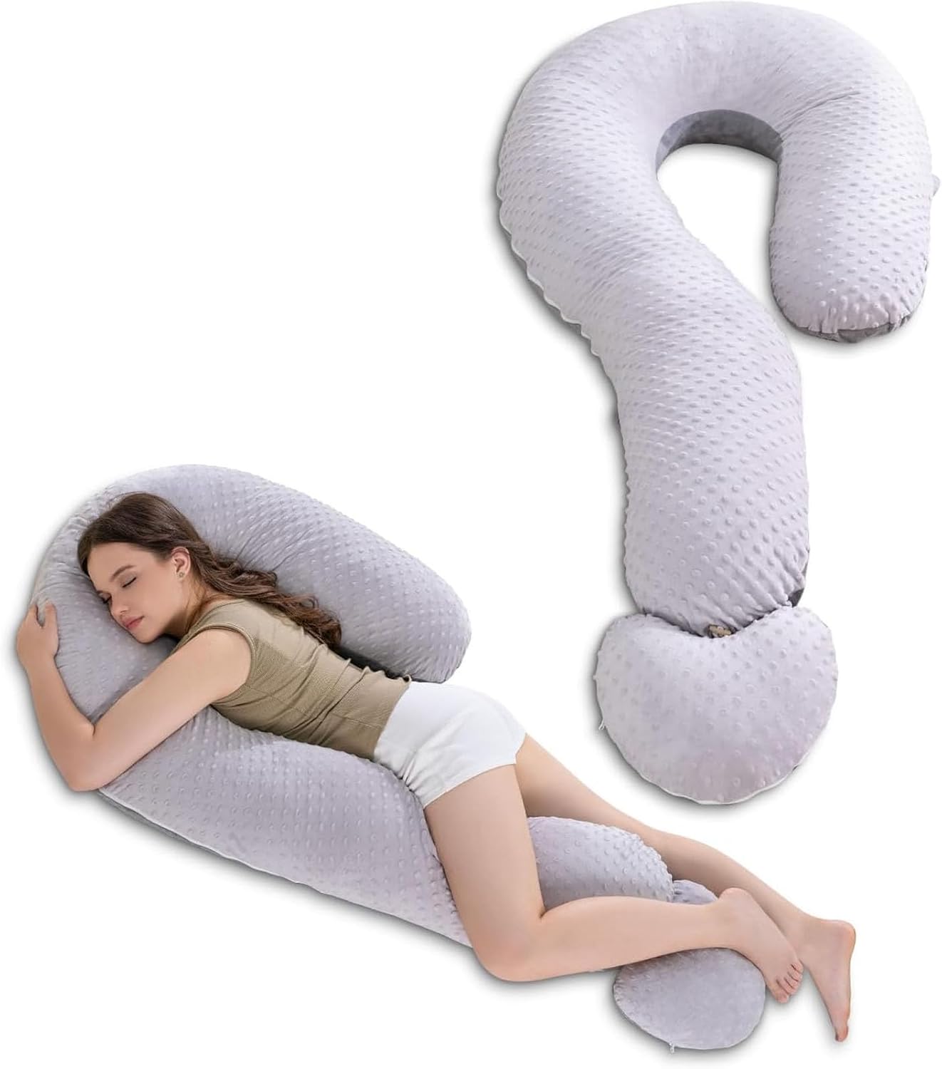 Question Mark Body Pillow, Dual-Sided Velvet Long Bolster Pillow with Detachable Heart Cushion for Hugging, Support for Back, Legs, Belly & Hips for Side Sleepers