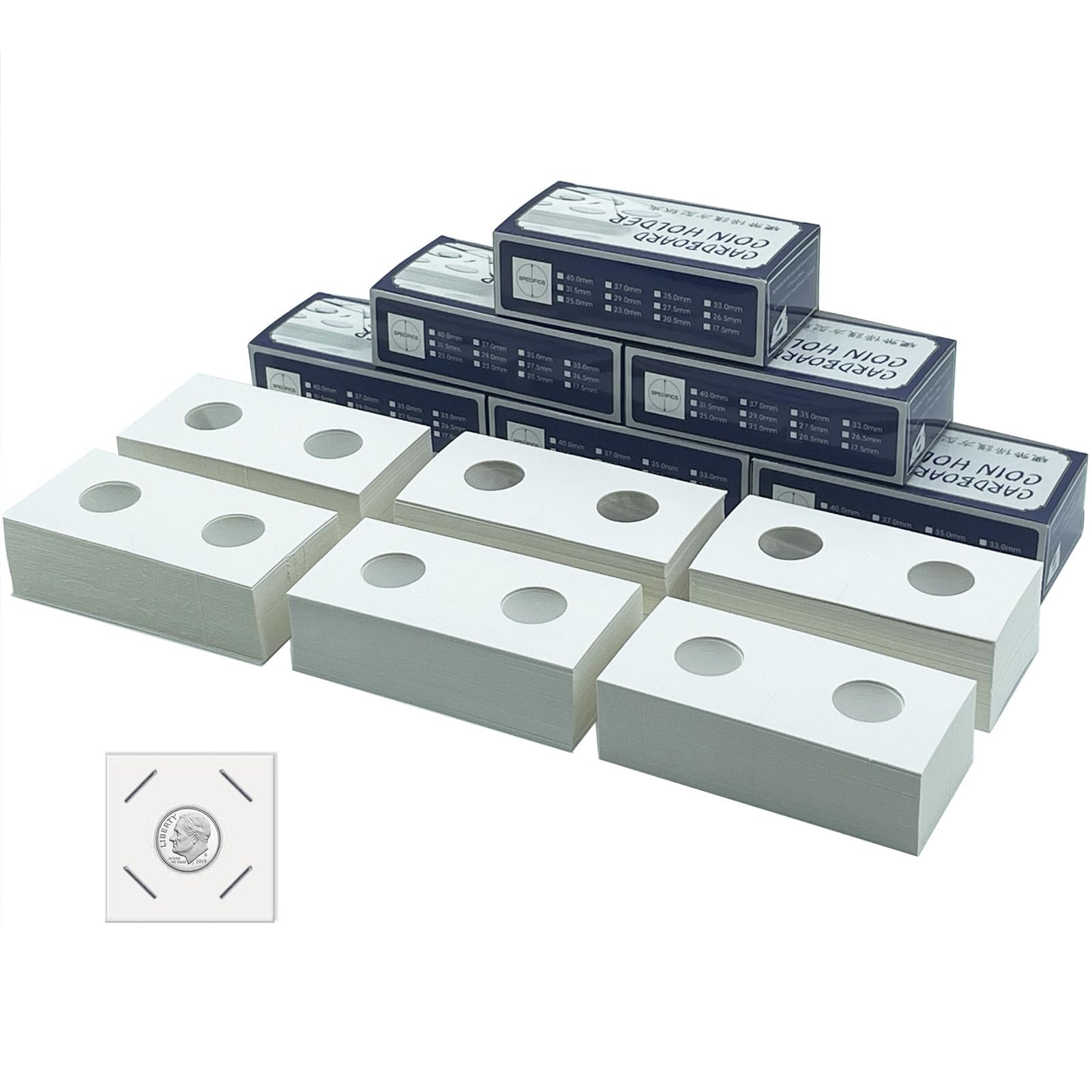 300 Pieces 17.5mm Premium Cardboard 2 x 2 inch Coin Flips Coin Collection Supplies for Dime, Mylar Coin Flips Coin Holders for Coin Collecttion (Dime