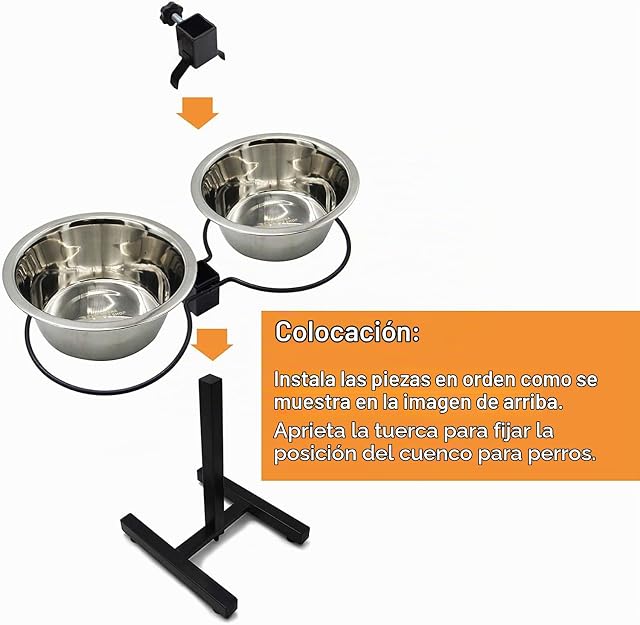 Foto 2 de 3 de BPS Comederos Bebedero para Perros Acero Inoxidable con Pie Soporte Juego de Cuencos Elevados Altura…