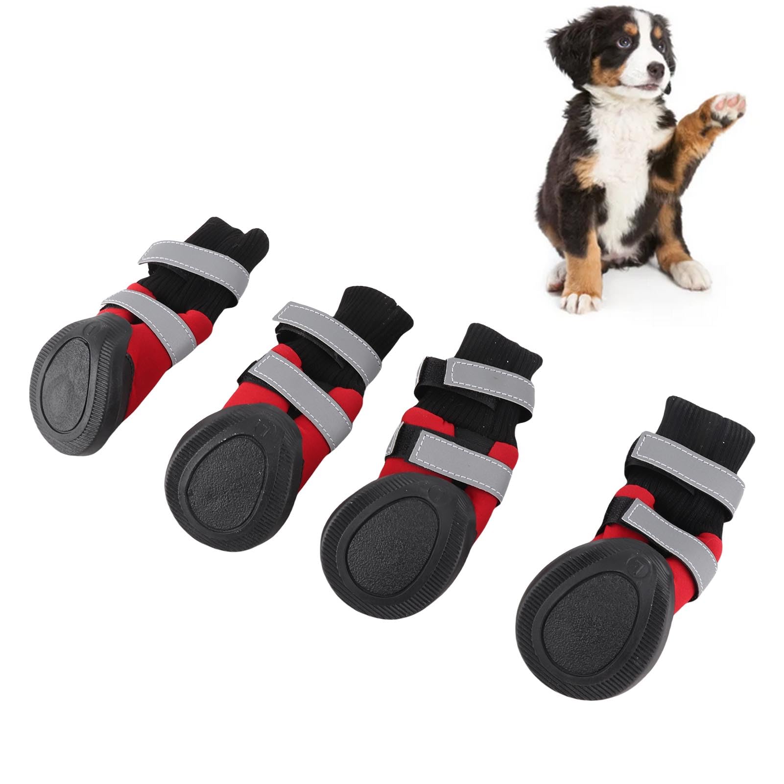 Stivali per Cani 4 Pezzi Scarpe protettive Antiscivolo Nere per Cani da Compagnia Stivali protettivi Caldi Impermeabili per Cani di Taglia Media e Grande(Rosso L)