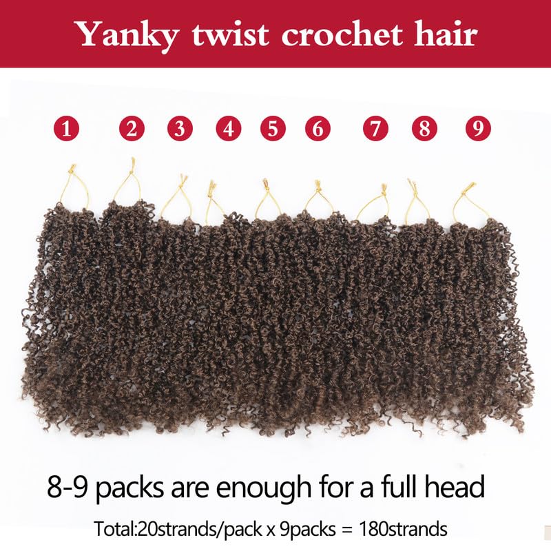 yanky twist crochet hair, pilluger yaki twists hair micro spring twist braids,9 packs pre-looped passion twist brown senegalese with curls crochet synthetic hair extensions(1b) 10 inch (pack of 9) 1b