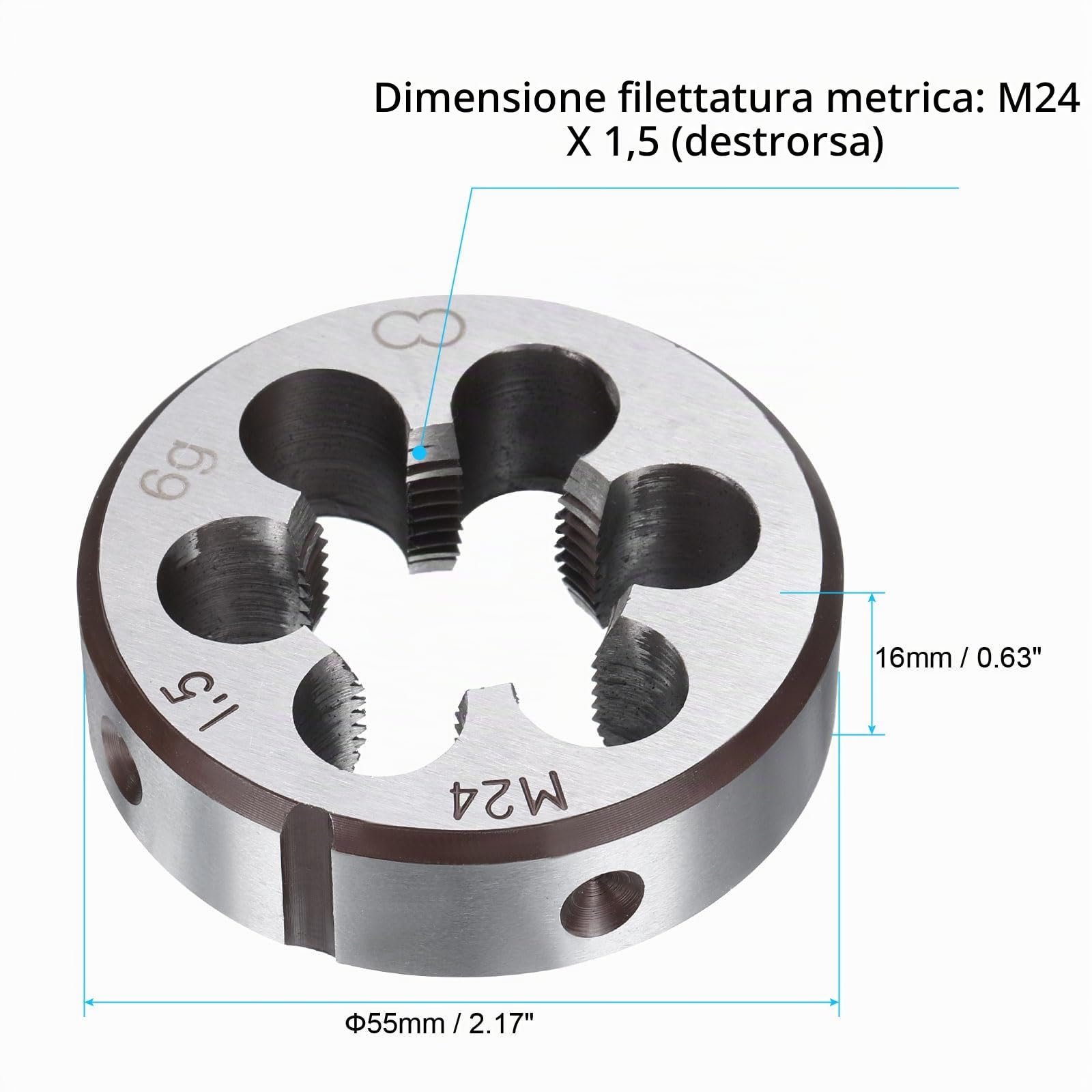 QUARKZMAN Filaio A Tondo M24 x 1.5 Filettatura Metrica Destrorsa Utensile Per Taglio Filetti Fissi In Acciaio Per Utensili Legato Strumento Di Riparazione