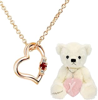 [シアーズ] 天然ダイヤ ラブ ハート ネックレス レディース ピンクカラー 1月 ガーネット パールホワイト ベア 1491p-tdt-01-w1