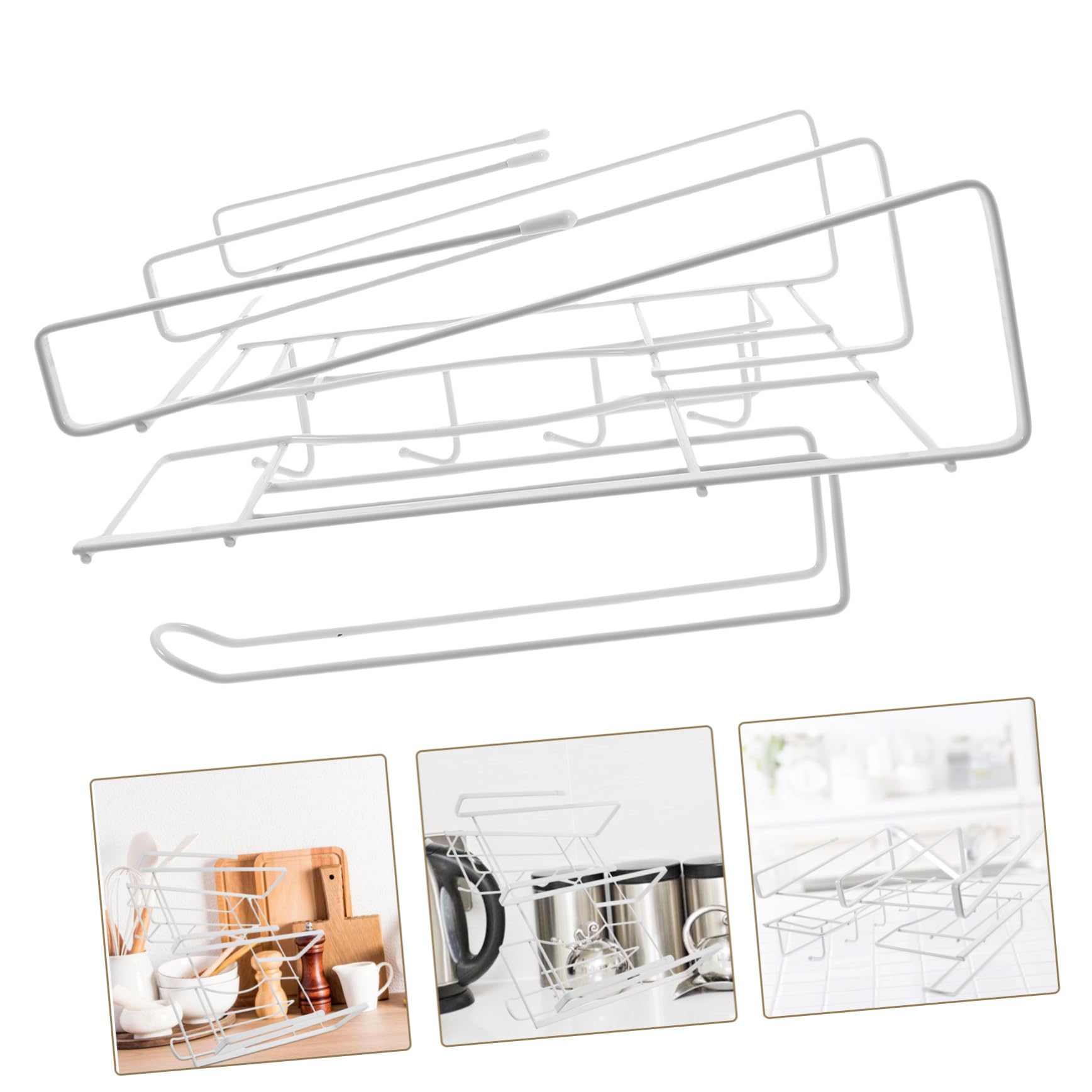 Porta Utensili da Cucina Sottopensile in Ferro Bianco, Design senza Fori, Portata Elevata, per Cucchiaio e Utensili, per Casa