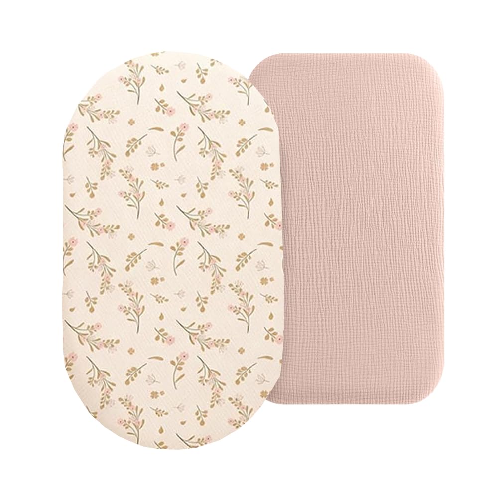 Oaygat 2 Packs Moses Basket Sheets 32”*17“ Newborn Pram Sheets Pram Sheet Fitted for Boy and Girl Crib Fitted Sheets Fit for Oval Hourglass & Rectangle Bassinet