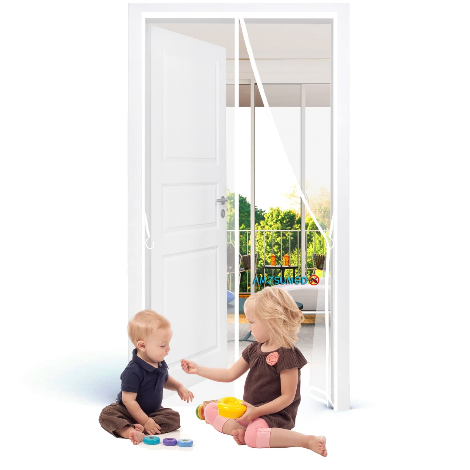 Amzsumgd White Magnetic Screen Door For Indoor Outdoor, Kid & Pet Friendly Fits Doors For Anti Mosquito Or Anti Pest Magnetic Soft Door 120 X 200 Cm