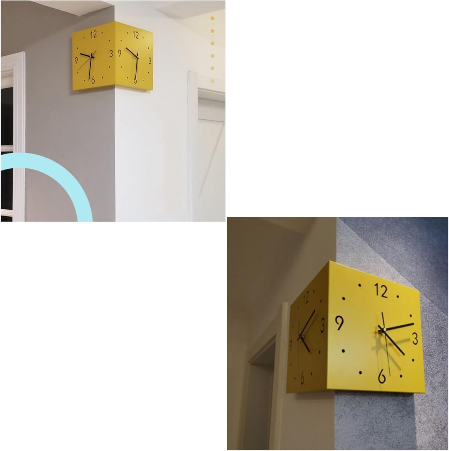 Nowoczesny zegar narożny, dwustronny zegar ścienny do salonu, stylowy dwustronny design, łatwa instalacja, bez dziurkowania, funkcjonalny słoneczny wystrój domu