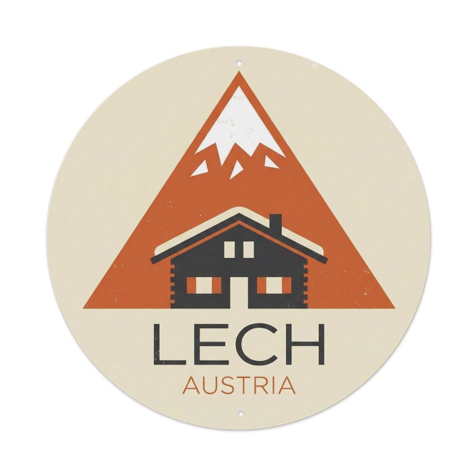 Lech Austria Vintage Chalet Mountain Heritage Alpine Travel Metal Tin Sign Plaque Wall Decor for Cafe, Man Cave, Club Bar, Office, Home Garden Round Metal Poster 8x8Inch