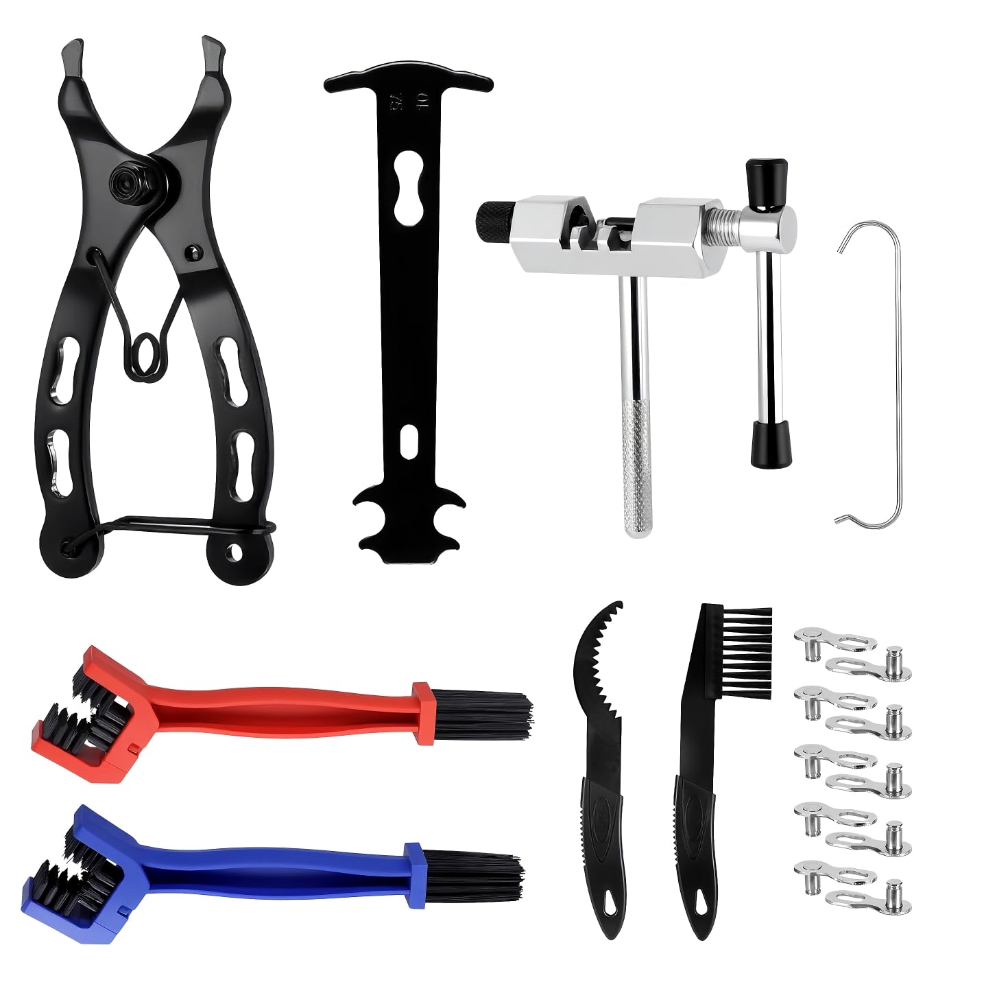 Hejo Bike Chain Tool Sets, Bicycle Chain Repair Tools, Bicycle Link Plier, with Cleaning Brush and 5 Pairs of Bicycle Missing Link, Link Repair, Bike Chain Removal Tool for 6/7/8/9/10/11/12 Speed