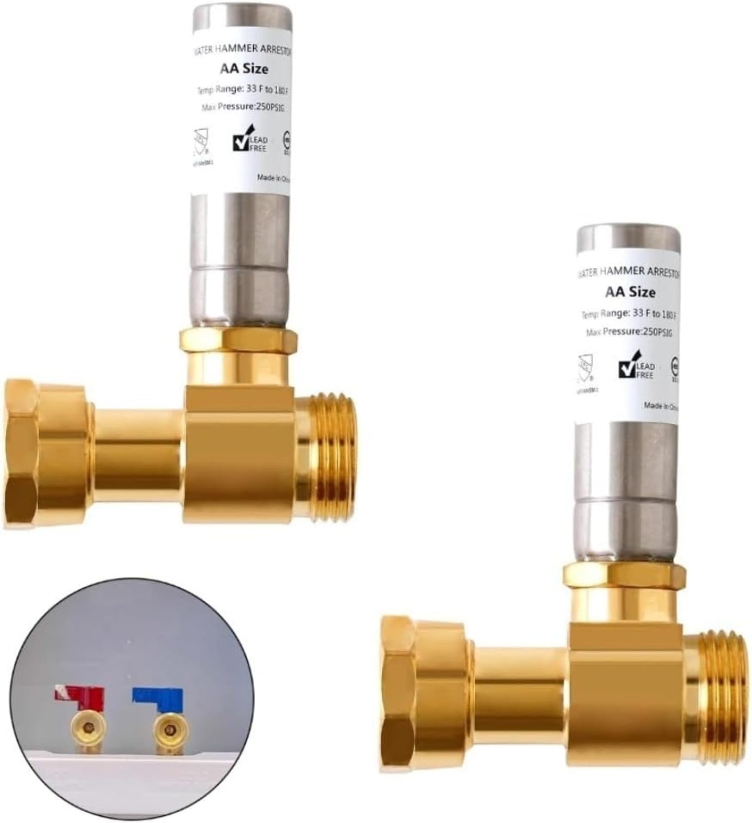 1/2 Stück Wasserschlagdämpfer aus Messing, Wasserhahnschlag-Dämpfer für Waschmaschine, US 3/4" NH Gewinde, Geräuschreduzierung