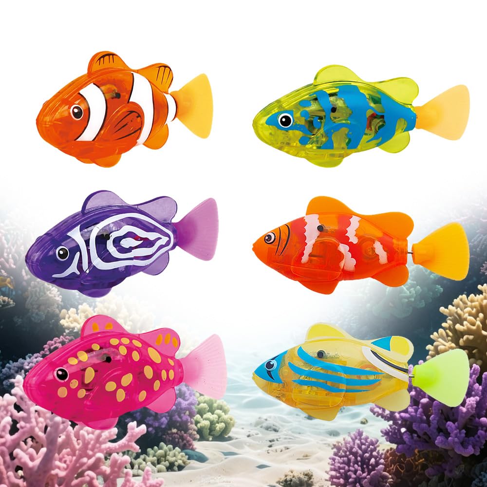 Robo Fish Lot de 6 poissons robots électroniques pour animaux de compagnie avec poissons flottants lumineux, jouets réutilisables pour animaux de compagnie, piscine, baignoire, aquarium