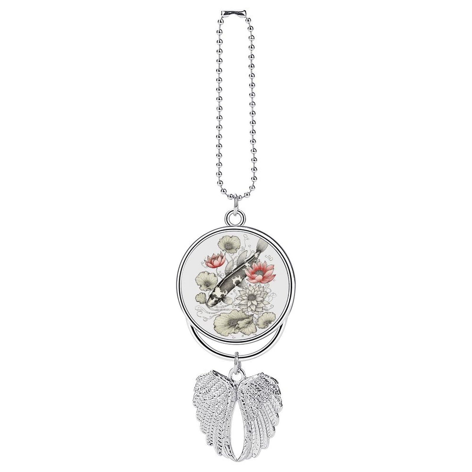 Fish Japanese Carp Lotus Leaves Flower Car Pendant Hanging Swing Auto Rear View Mirror Hanging Car Rear View Mirror Charm Truck Hanger Ornament Charm for Car Rear View Mirrors Accessories